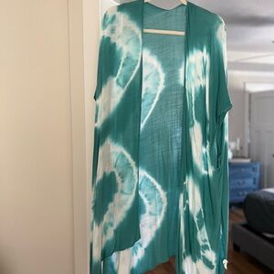 Vici Teal and White Tie-Dye Swim Coverup